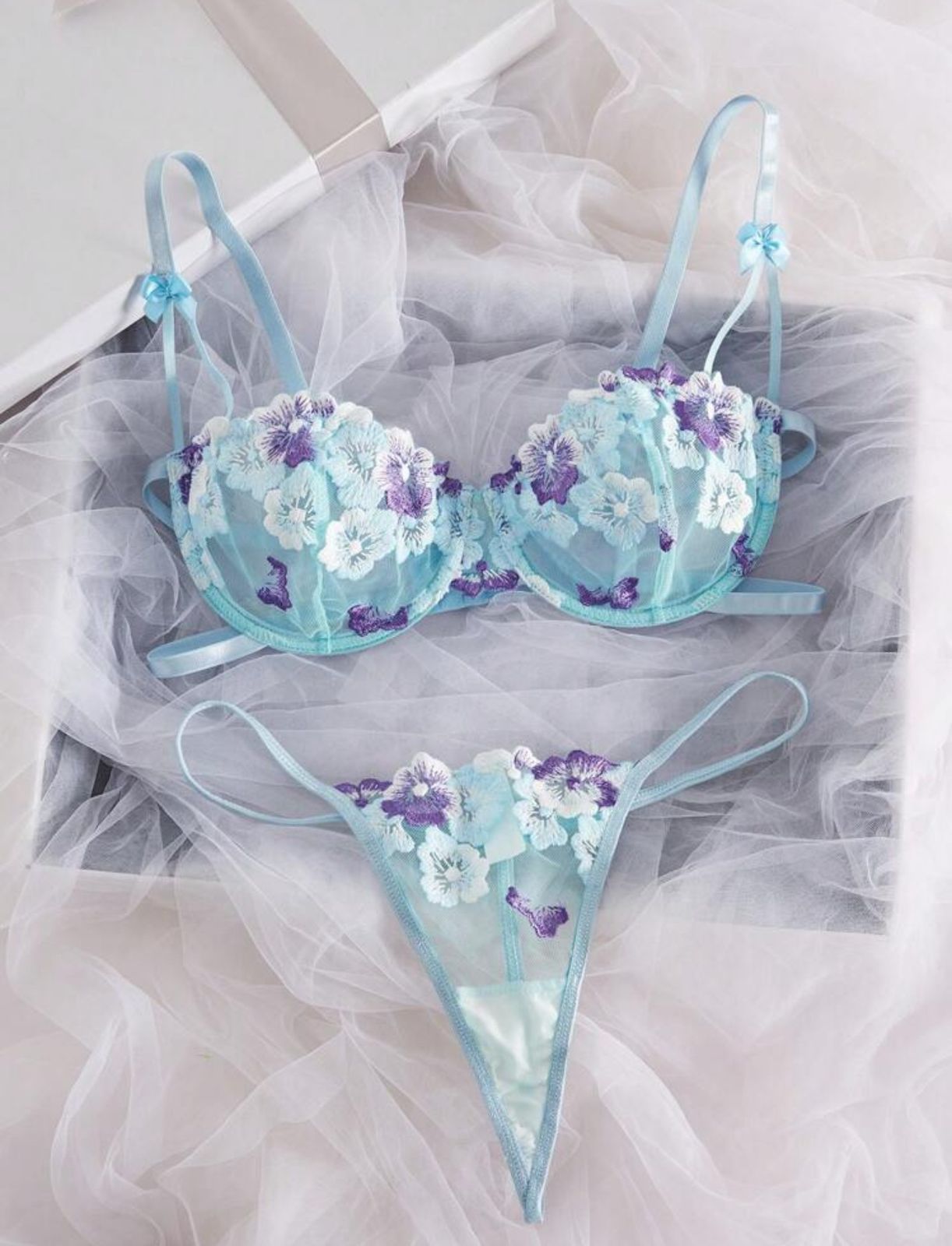 Babyblue Floral Lingerie Set