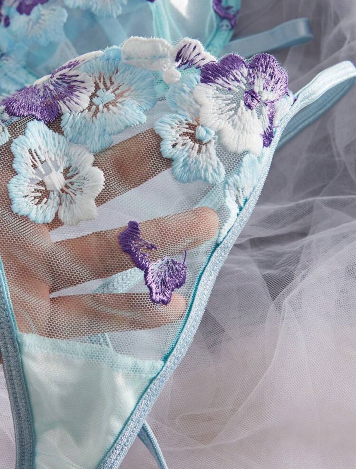 Babyblue Floral Lingerie Set