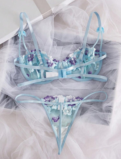 Babyblue Floral Lingerie Set