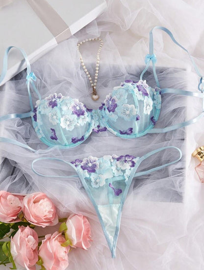 Babyblue Floral Lingerie Set