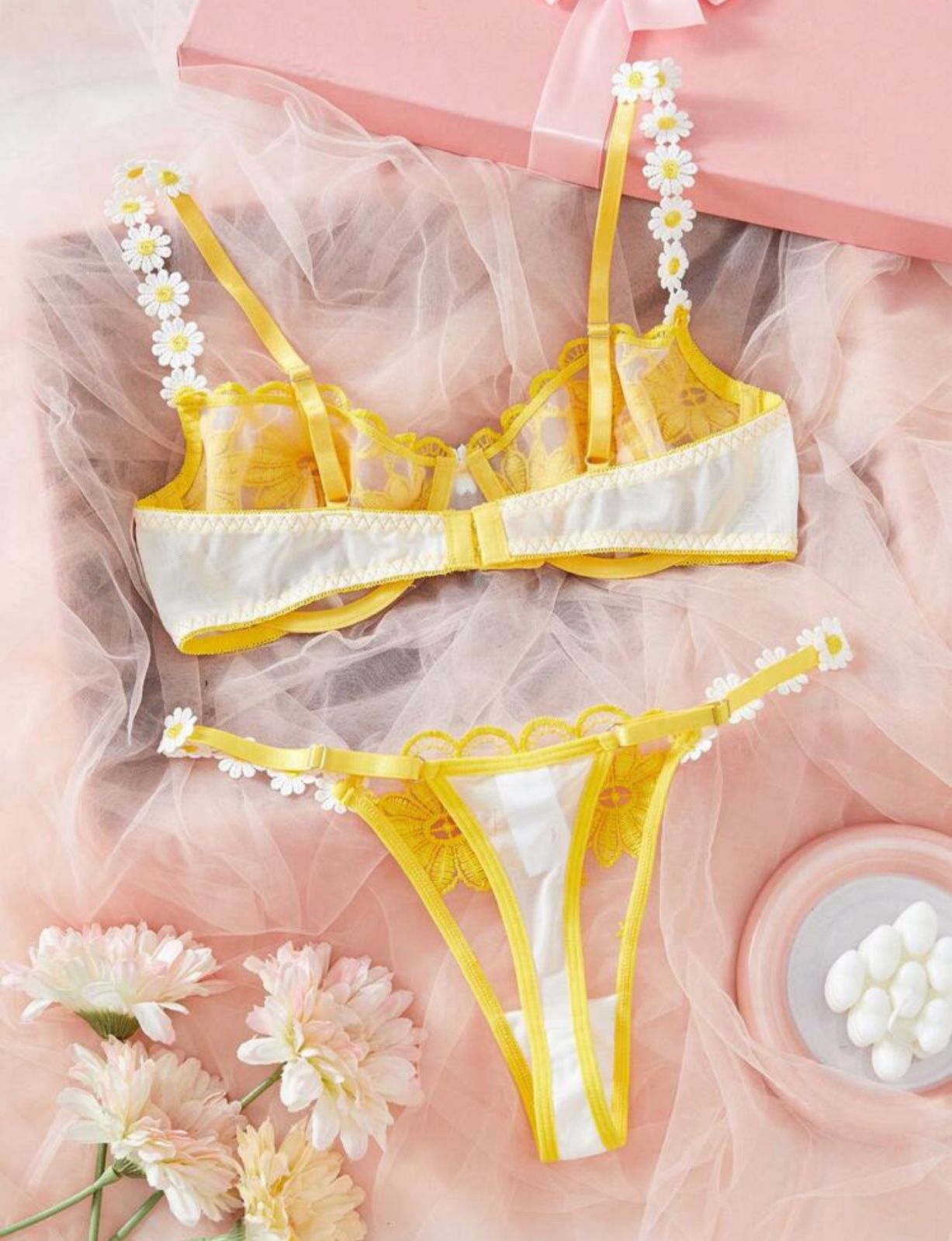 2pcs Embroidery Lace Trim Women Lingerie Set